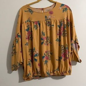 Yellow Floral Elastic Bottom Flowy Blouse